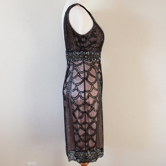 NEW Sue Wong 1920s Gatsby Art Deco Black Rose Beaded & Sequined Cocktail Dress 0 - Picture 6 of 12